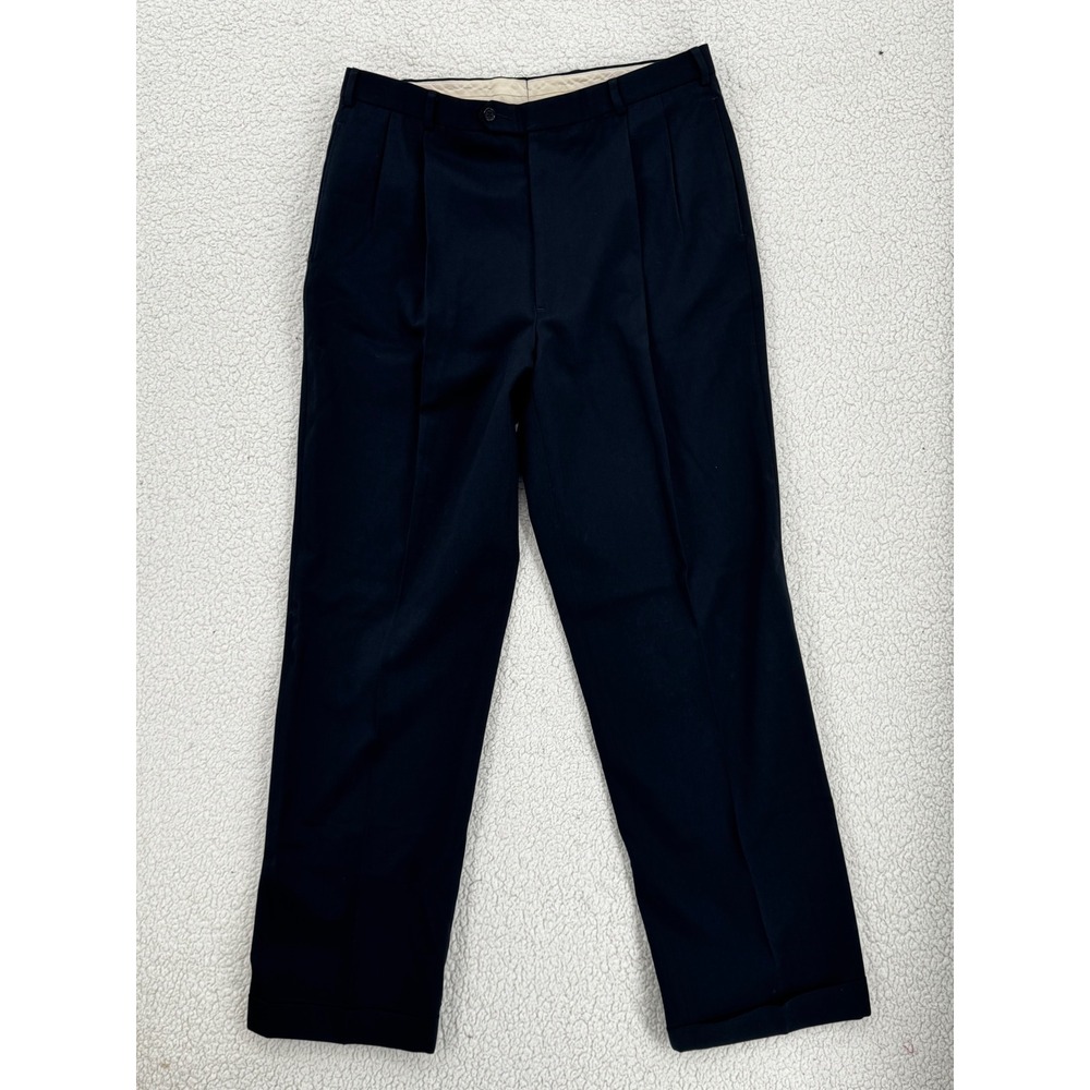 Brooks Brothers 346 Wool Pants Men Size 36x34 Black Pleated Cuffed Dress Pants